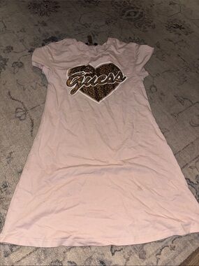 Guess Light Pink Tee Dress with Gold Brown Heart Logo